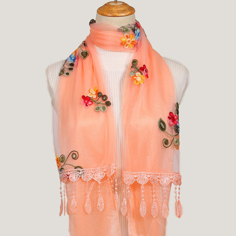 Women's Korean Embroidered Flower Stitching National Style Scarfs