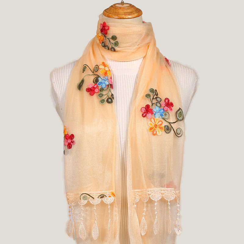 Women's Korean Embroidered Flower Stitching National Style Scarfs