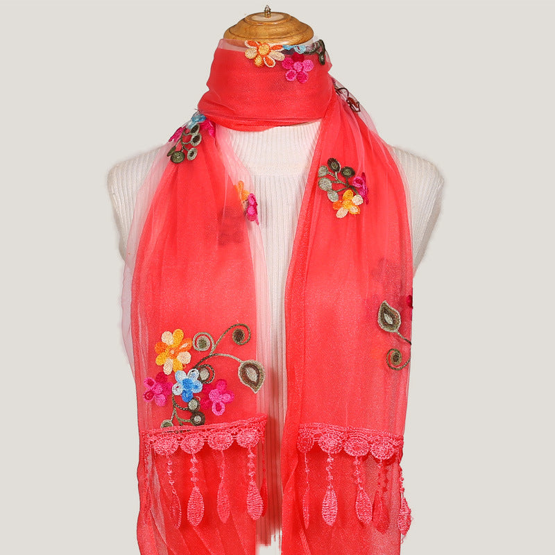 Women's Korean Embroidered Flower Stitching National Style Scarfs