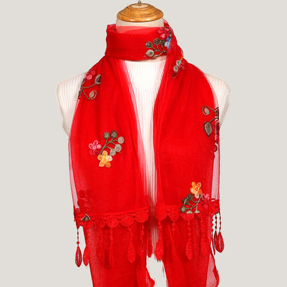 Women's Korean Embroidered Flower Stitching National Style Scarfs