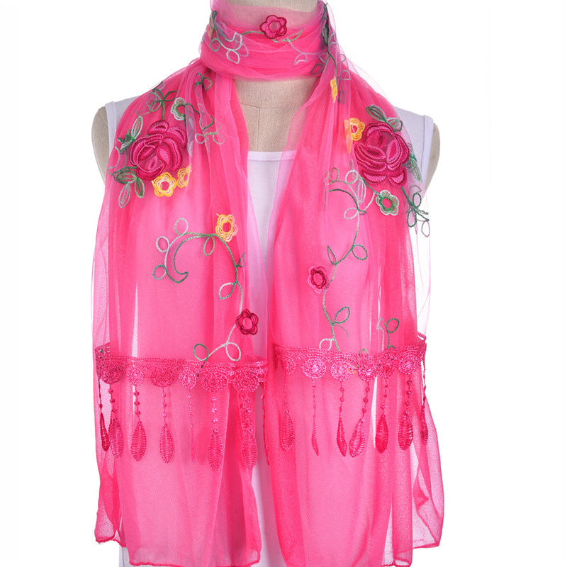 Women's Korean Embroidered Flower Stitching National Style Scarfs