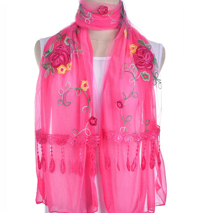 Women's Korean Embroidered Flower Stitching National Style Scarfs