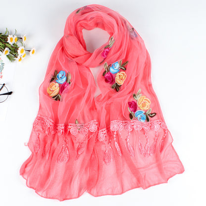 Women's Korean Embroidered Flower Stitching National Style Scarfs