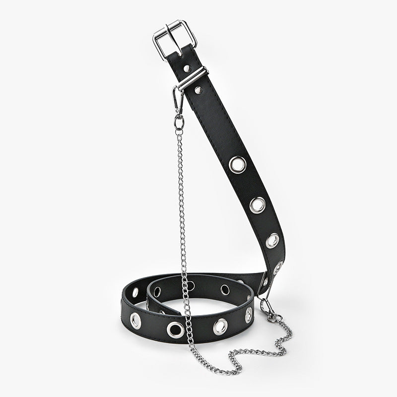 Women's Style Casual Punk Full Hole Black Chain Belts