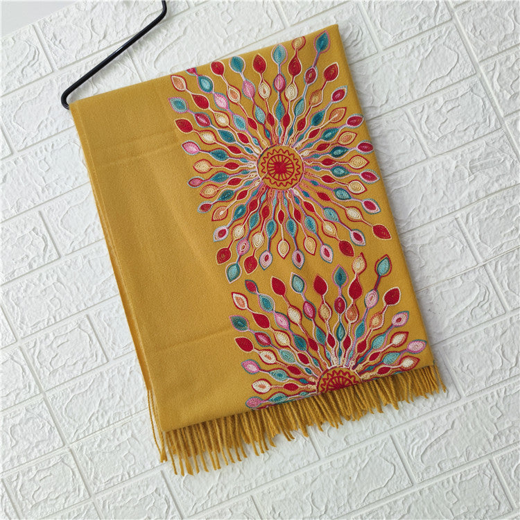 Women's Embroidered Ethnic Style Shawl Warm Tassel Scarfs