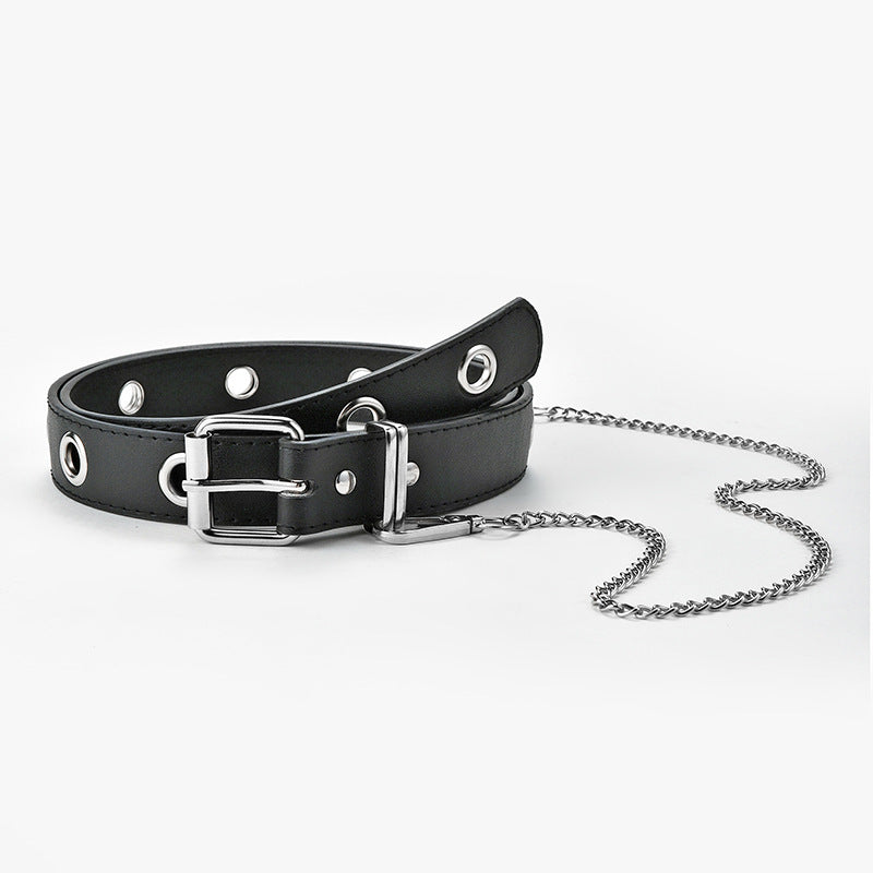 Women's Style Casual Punk Full Hole Black Chain Belts