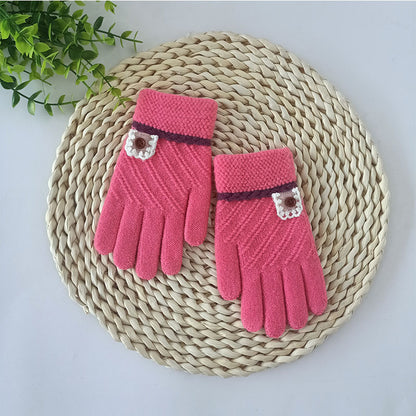 Women's & Children's Winter Jacquard Finger Outdoor Knitted Warm Gloves