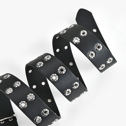 Women's Double Row Hole Eyelet Button Fashion Pin Belts