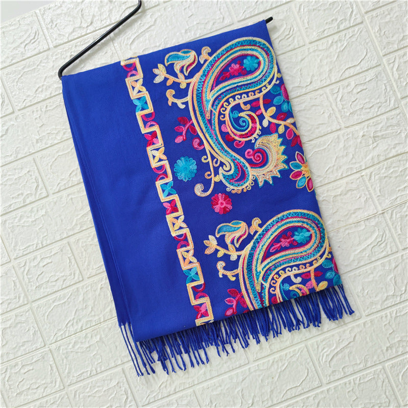 Women's Embroidered Ethnic Style Shawl Warm Tassel Scarfs