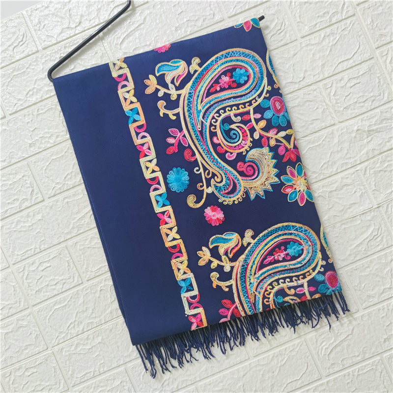 Women's Embroidered Ethnic Style Shawl Warm Tassel Scarfs