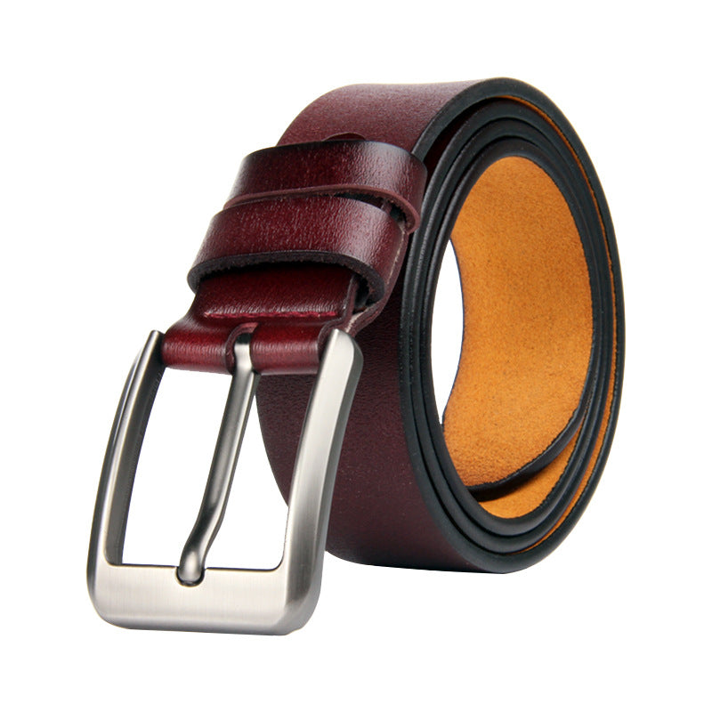 Men's Antique Pin Buckle Yellow Leather Genuine Simple Retro Belts