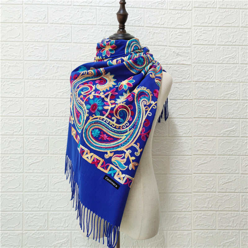 Women's Embroidered Ethnic Style Shawl Warm Tassel Scarfs