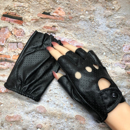 Women's Hollow Mesh Open Finger Half Punk Nightclub Gloves