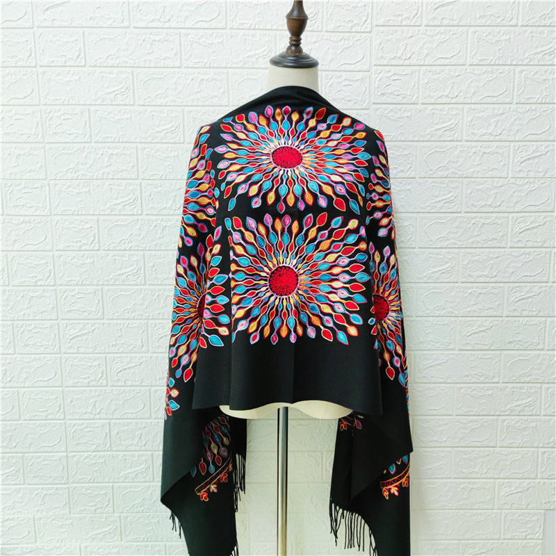 Women's Embroidered Ethnic Style Shawl Warm Tassel Scarfs