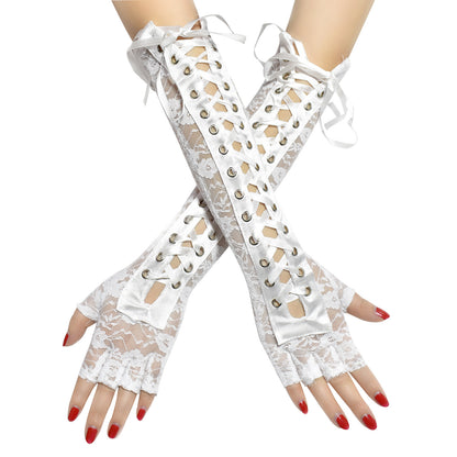 Stitching Clinch Bandage Half Finger Long Play Dance Big Gloves