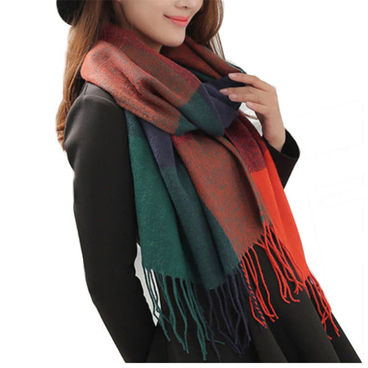 Women's Plaid Silk Cashmere Korean Cotton Scarfs