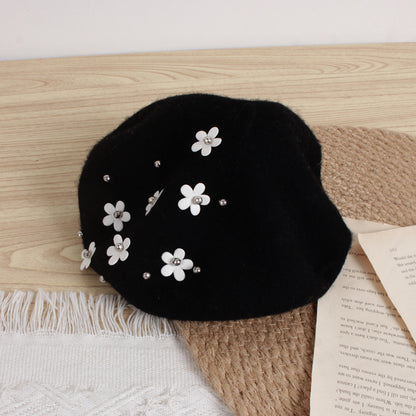 Children's Flower Wool Beret Cute Painter Keep Kids' Headwear