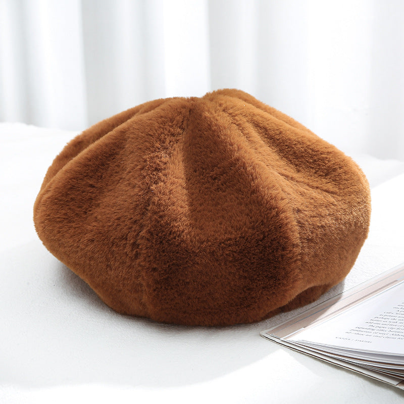 Women's Beret Hat Korean Style Plush Warm Hats & Caps