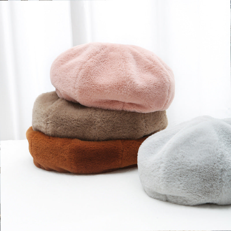 Women's Beret Hat Korean Style Plush Warm Hats & Caps