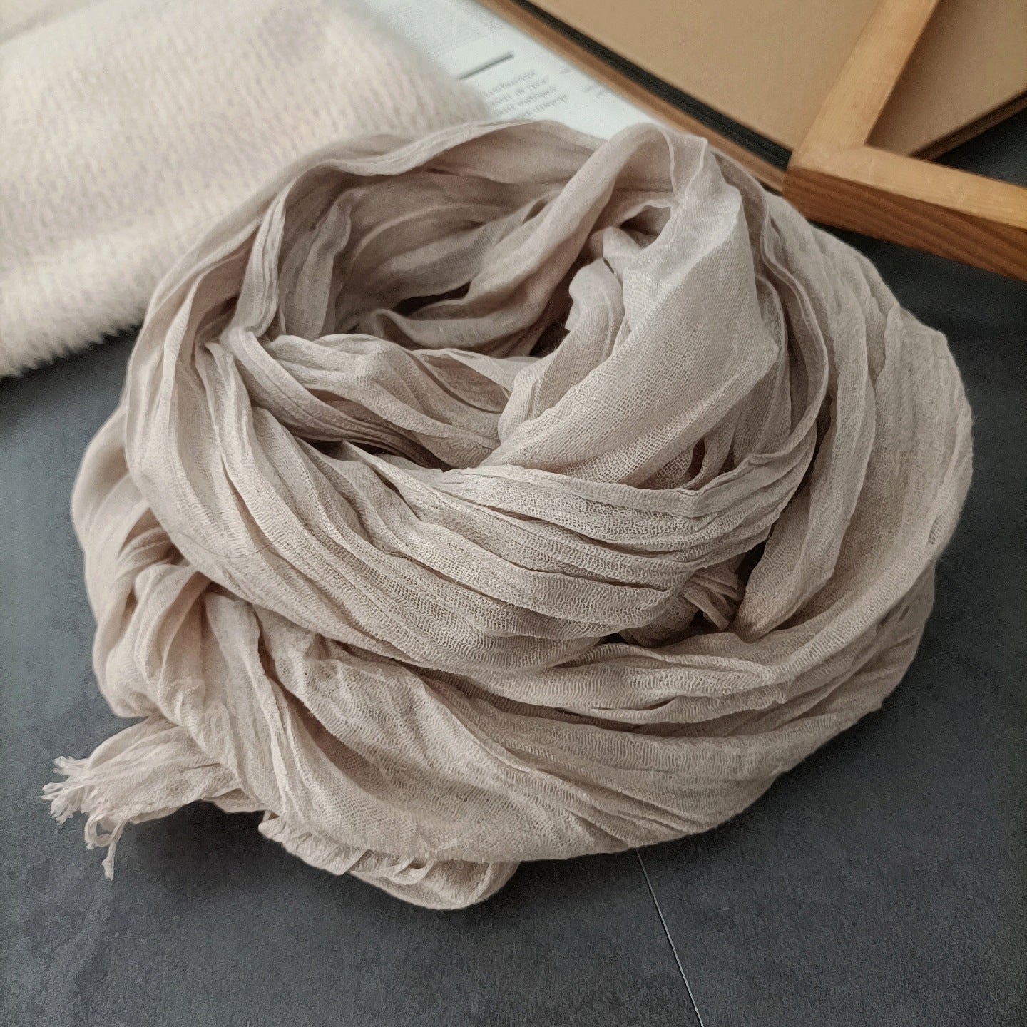 Women's Cotton Linen Artistic Texture Pleated Long Thin Scarfs