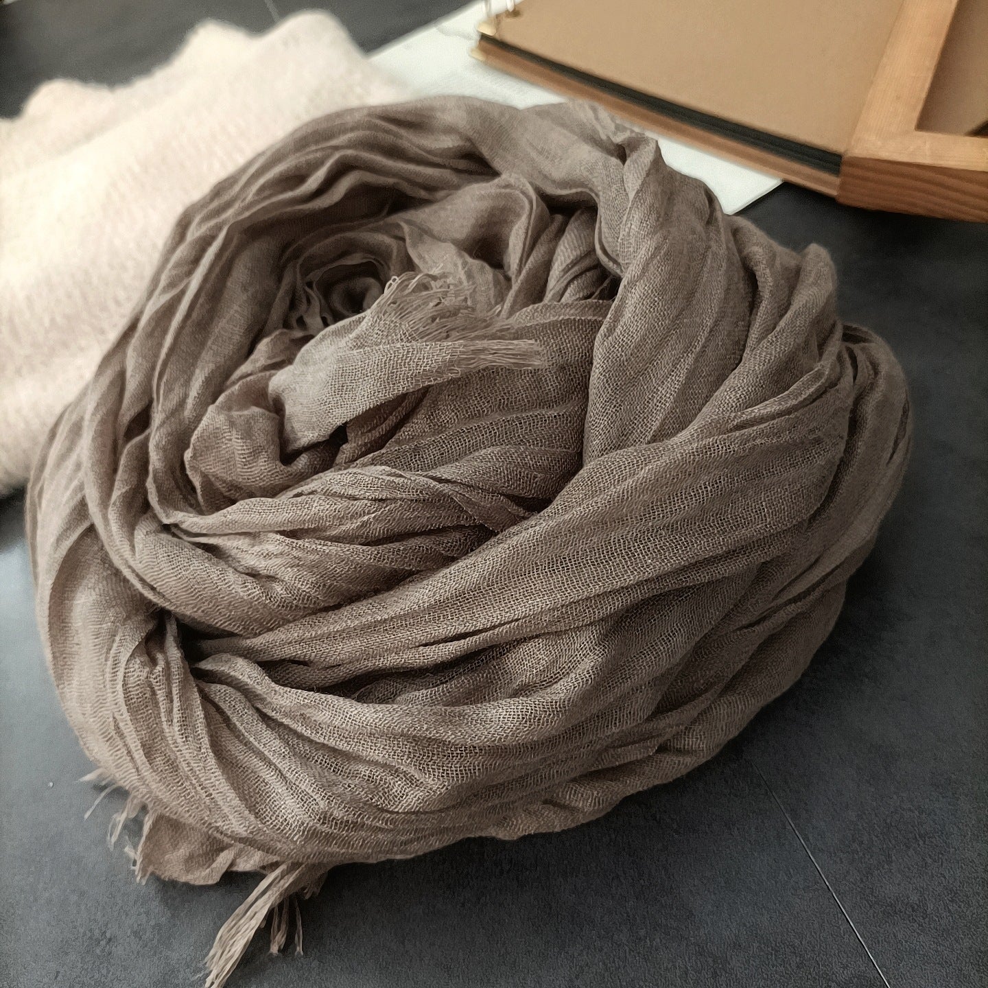 Women's Cotton Linen Artistic Texture Pleated Long Thin Scarfs