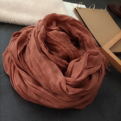 Women's Cotton Linen Artistic Texture Pleated Long Thin Scarfs