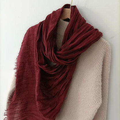 Women's Cotton Linen Artistic Texture Pleated Long Thin Scarfs