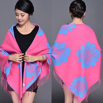 Women's Style Winter Tassel Cashmere Jacquard Oversized Travel Graphy Warm Scarfs