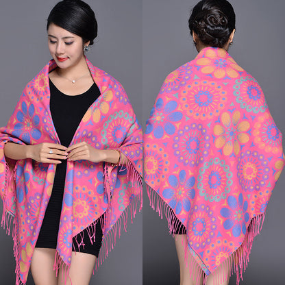 Women's Style Winter Tassel Cashmere Jacquard Oversized Travel Graphy Warm Scarfs