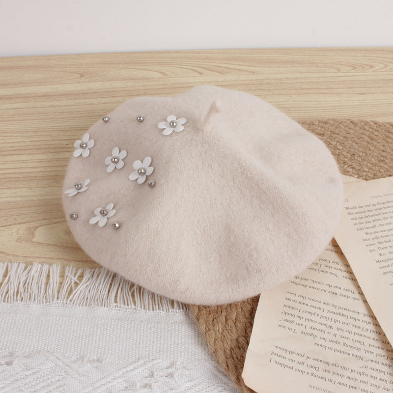 Children's Flower Wool Beret Cute Painter Keep Kids' Headwear