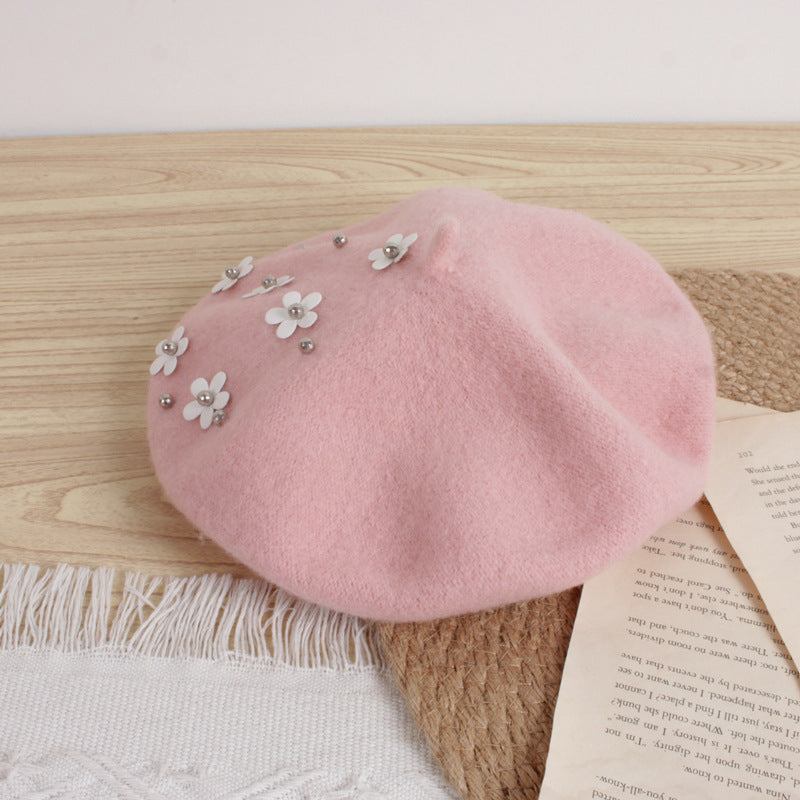 Children's Flower Wool Beret Cute Painter Keep Kids' Headwear