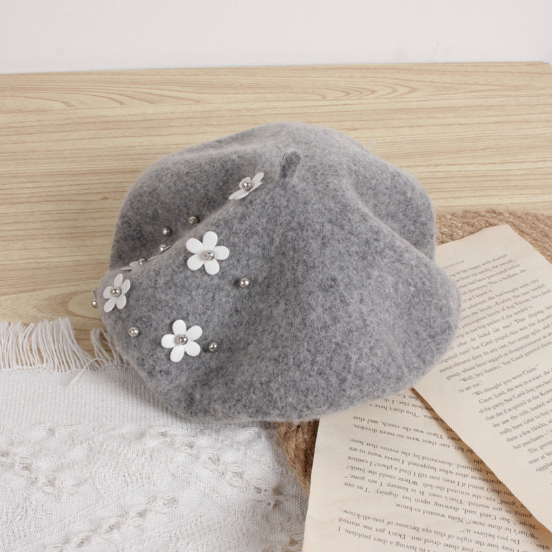 Children's Flower Wool Beret Cute Painter Keep Kids' Headwear