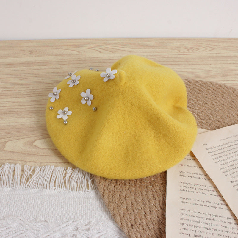 Children's Flower Wool Beret Cute Painter Keep Kids' Headwear