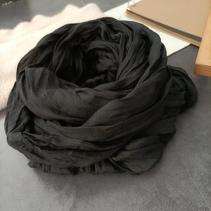 Women's Cotton Linen Artistic Texture Pleated Long Thin Scarfs