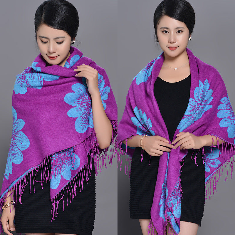 Women's Style Winter Tassel Cashmere Jacquard Oversized Travel Graphy Warm Scarfs