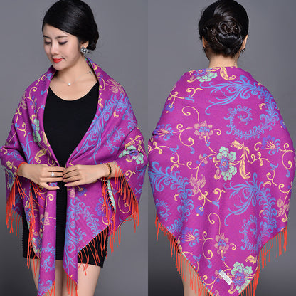 Women's Style Winter Tassel Cashmere Jacquard Oversized Travel Graphy Warm Scarfs