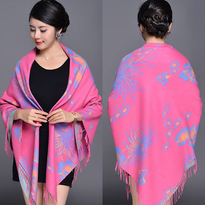 Women's Style Winter Tassel Cashmere Jacquard Oversized Travel Graphy Warm Scarfs