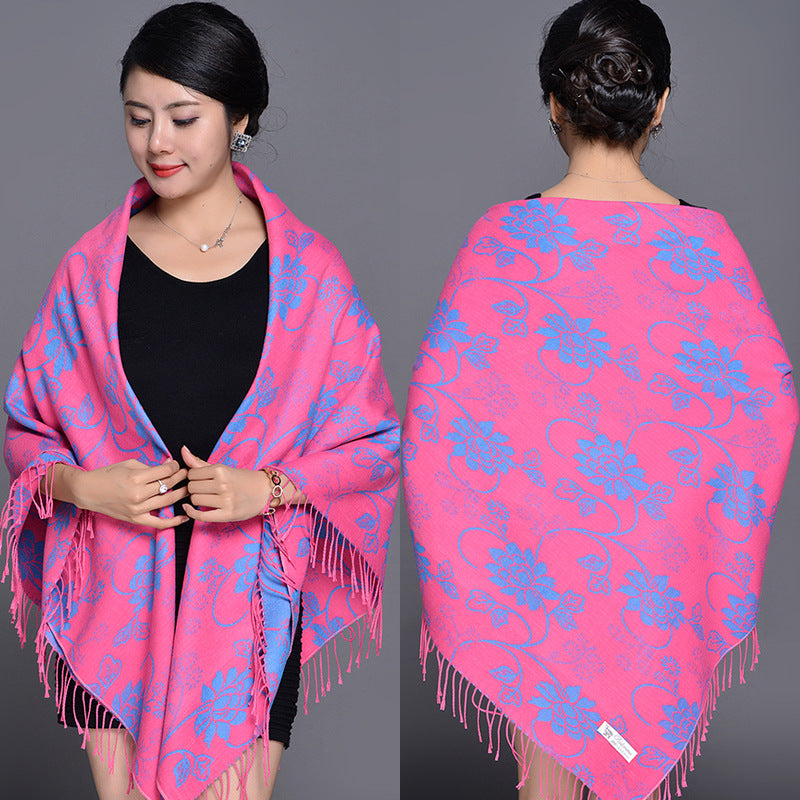 Women's Style Winter Tassel Cashmere Jacquard Oversized Travel Graphy Warm Scarfs