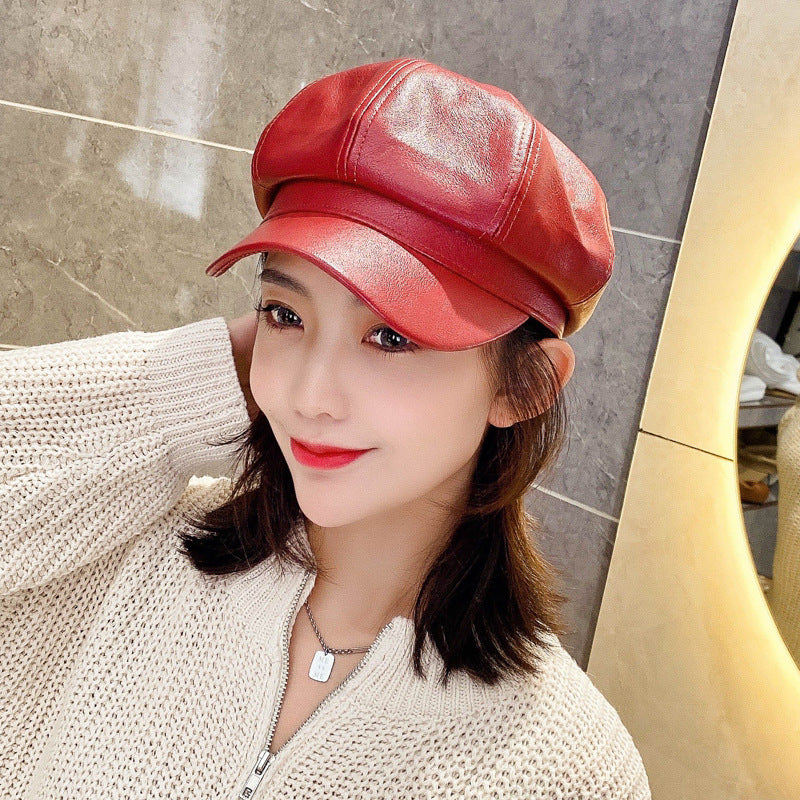 Women's Korean Version Octagonal Upgraded Painter Leather Hats & Caps