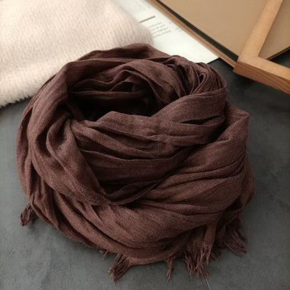 Women's Cotton Linen Artistic Texture Pleated Long Thin Scarfs