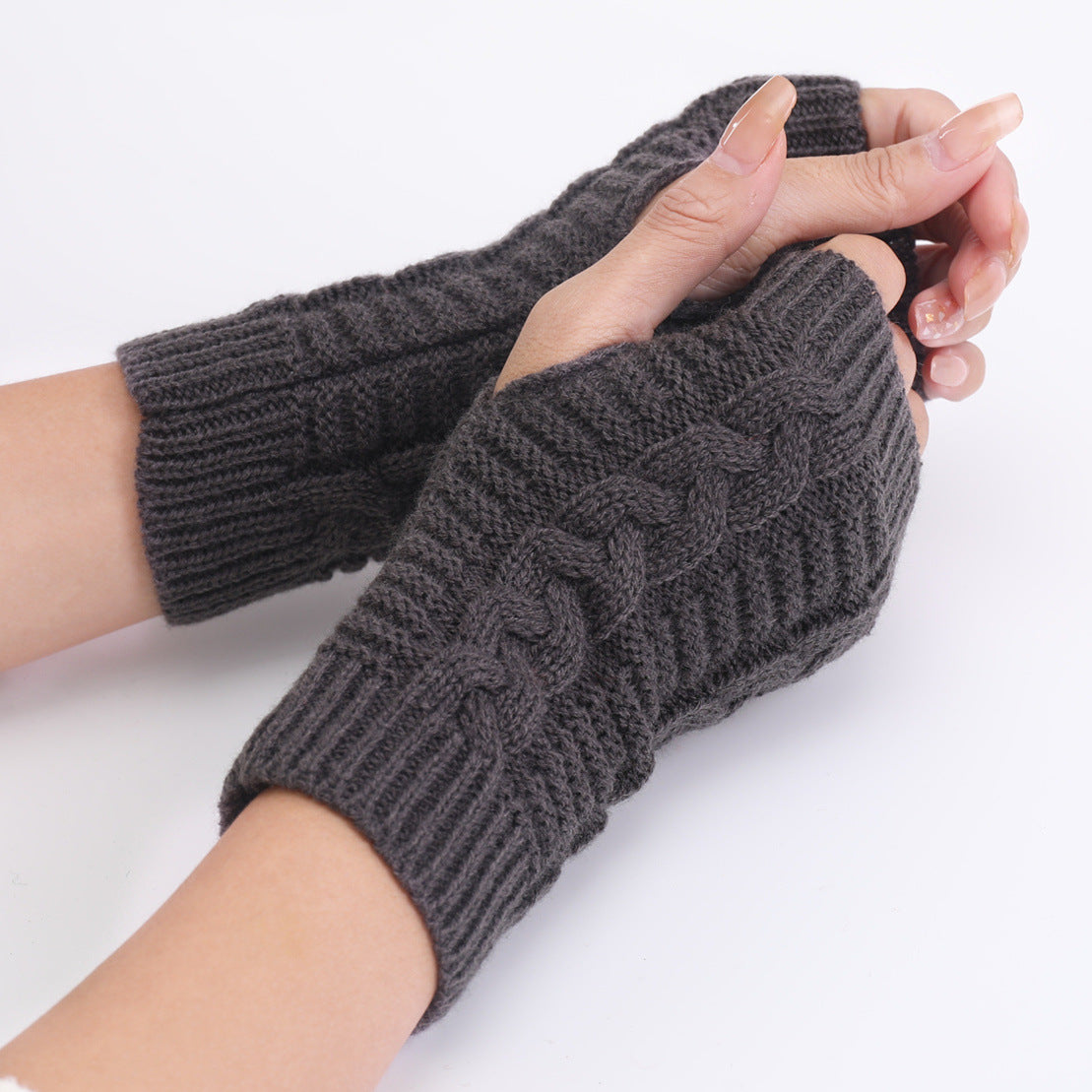 Women's & Men's Short Twist Fashion Korean Knitted Wool Exposed Gloves