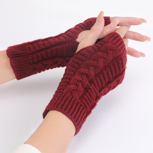 Women's & Men's Short Twist Fashion Korean Knitted Wool Exposed Gloves