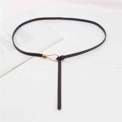 Women's Thin Brown Dark Knotted Decorative Fashion Black With Belts