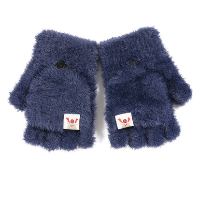 Plush Flip Half Finger Winter Thermal Gloves