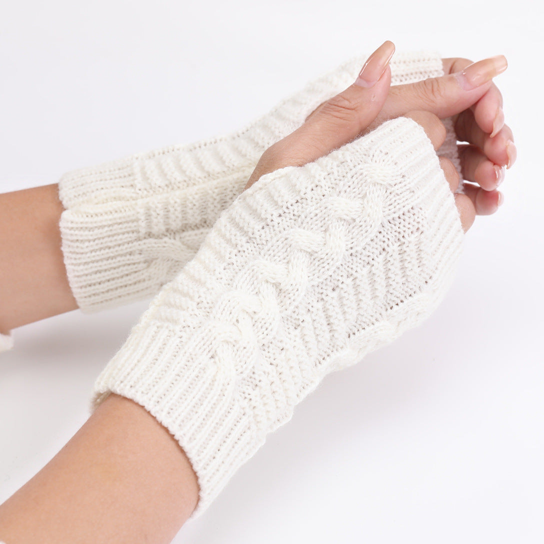 Women's & Men's Short Twist Fashion Korean Knitted Wool Exposed Gloves