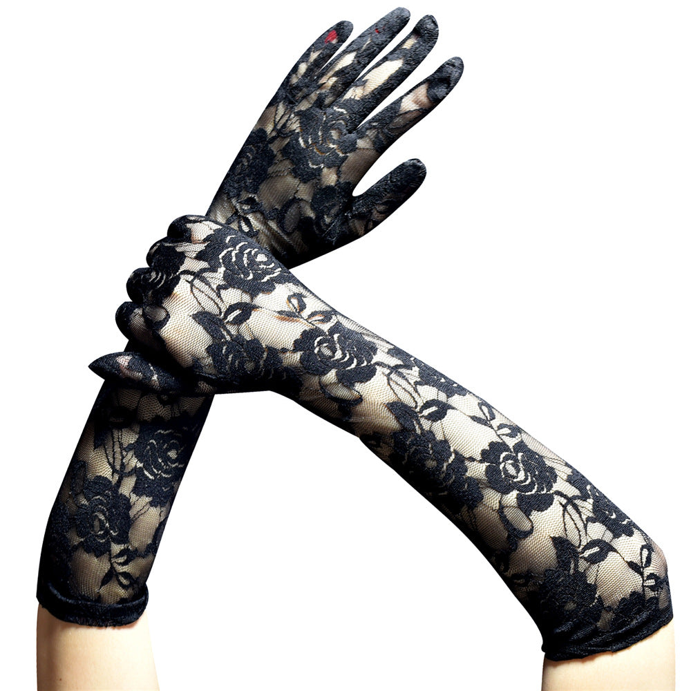 Women's Lace Large Flower Full Finger Dark Sexy Trendy Gloves