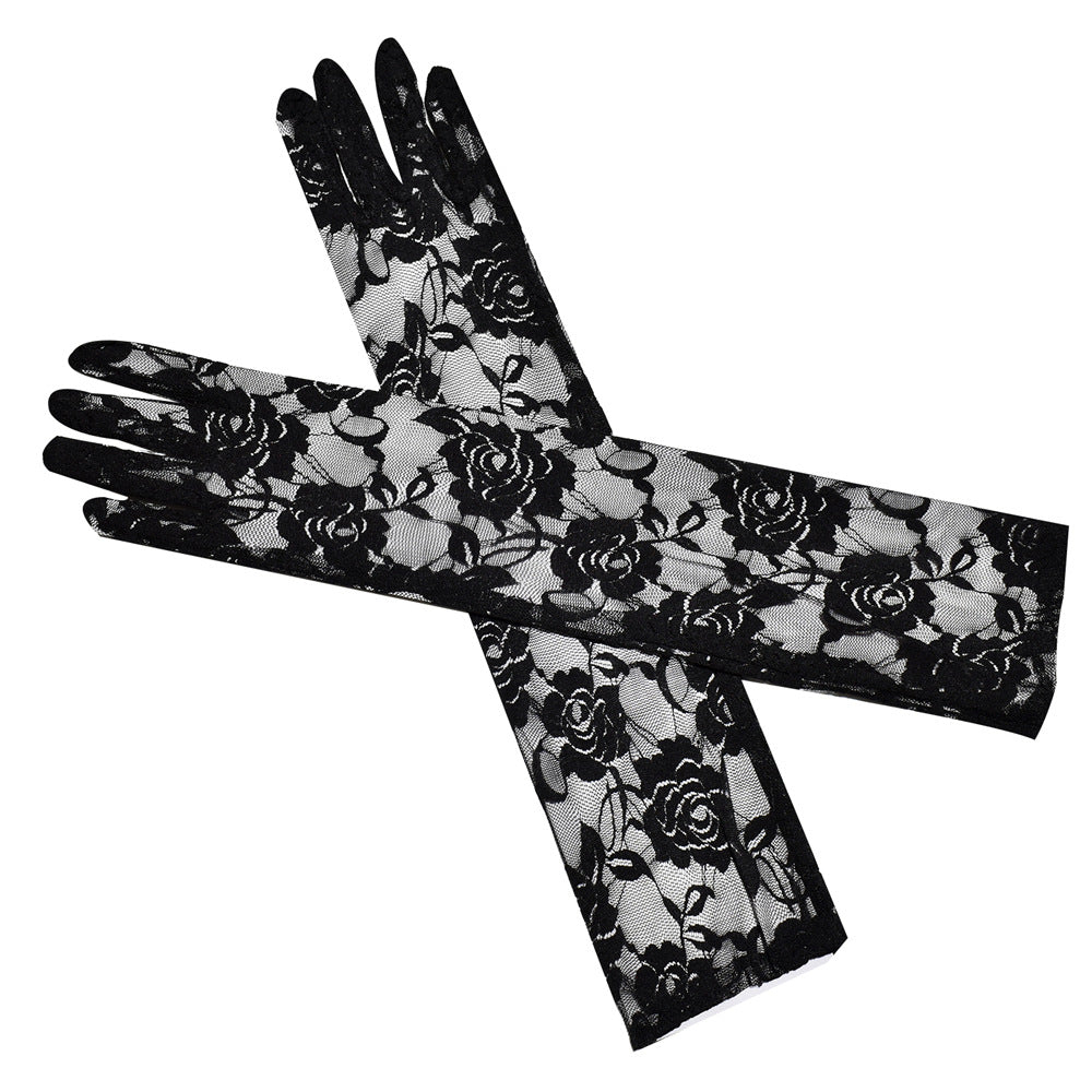 Women's Lace Large Flower Full Finger Dark Sexy Trendy Gloves