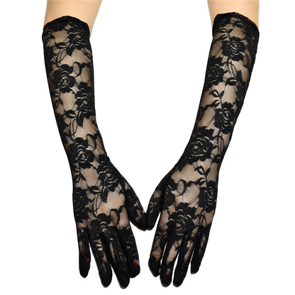 Women's Lace Large Flower Full Finger Dark Sexy Trendy Gloves