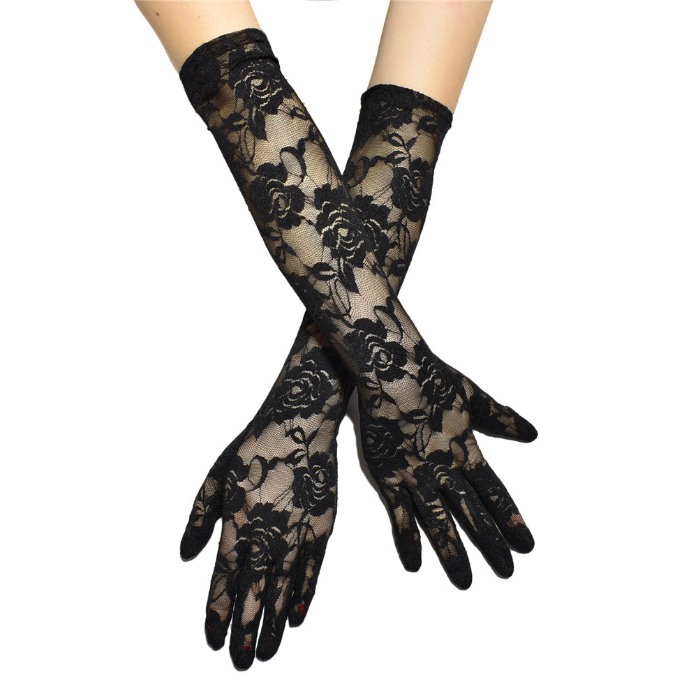 Women's Lace Large Flower Full Finger Dark Sexy Trendy Gloves