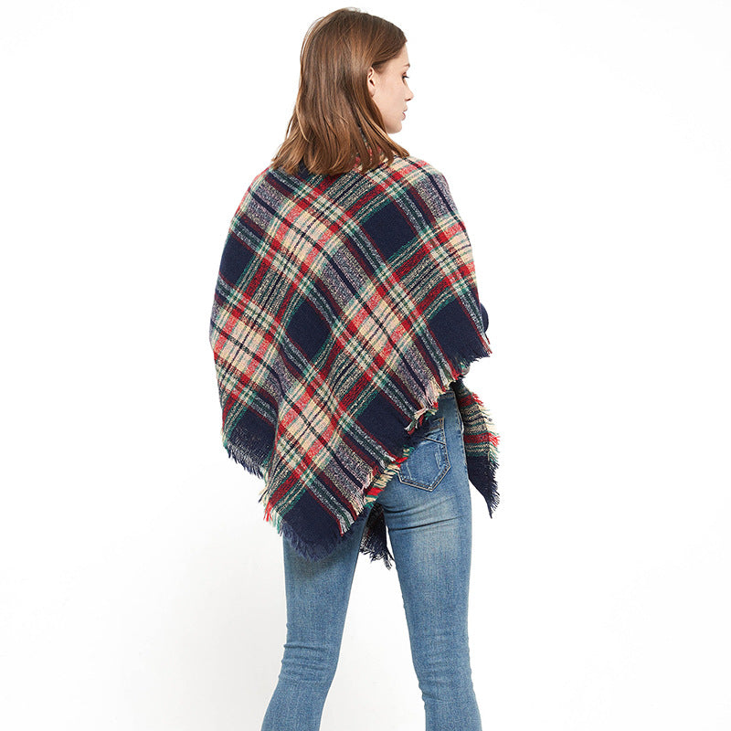 Women's Thickened Warm Circle Yarn Bristle Plaid Scarfs